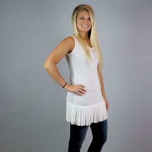 CREAM SOLID TUNIC WITH PLEATED BOTTOM